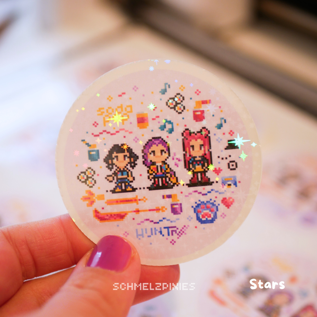 3-piece sticker set: Pixel Pop Girls | 3 pixel characters | with a selection of foil effects |