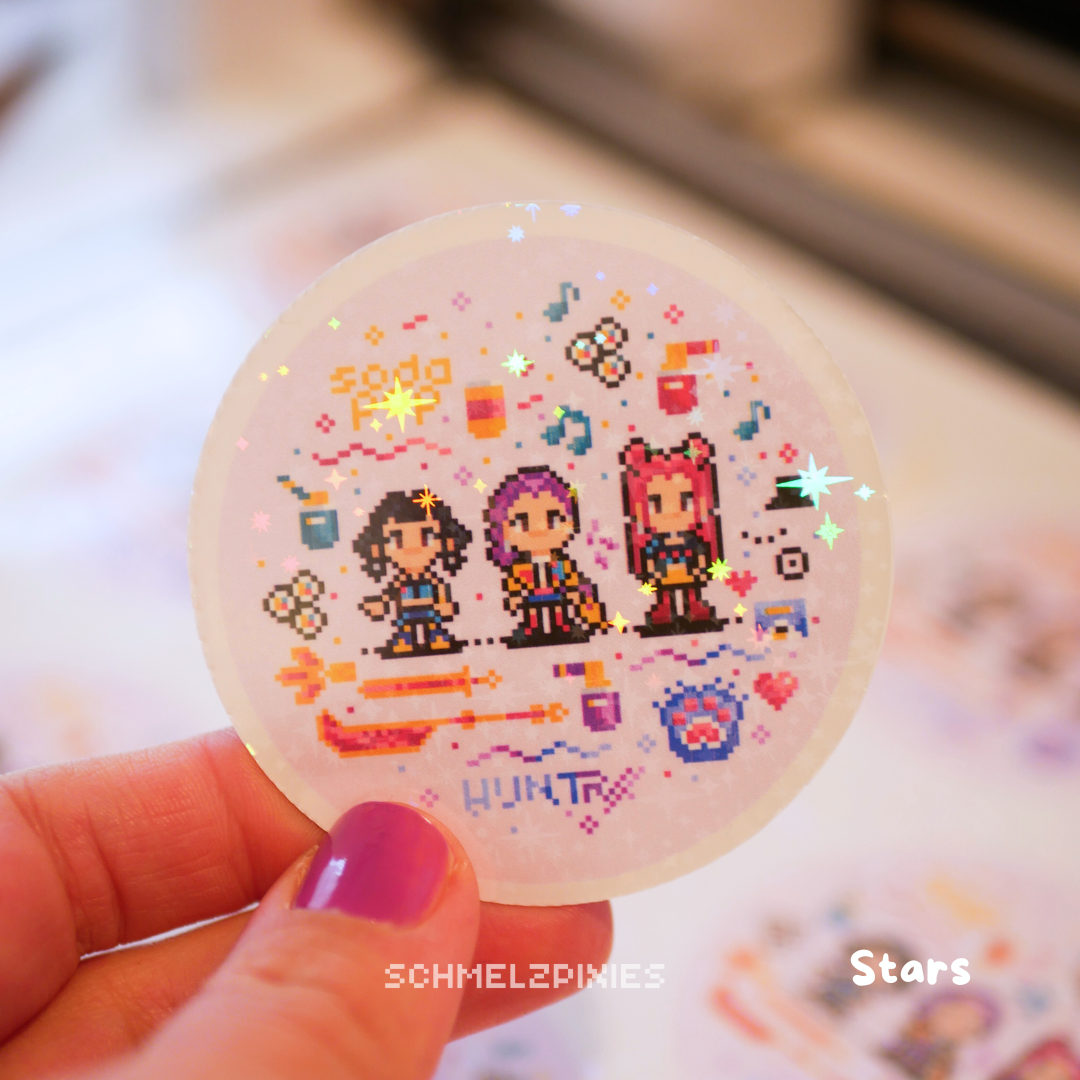 3-piece sticker set: Pixel Pop Girls | 3 pixel characters | with a selection of foil effects |