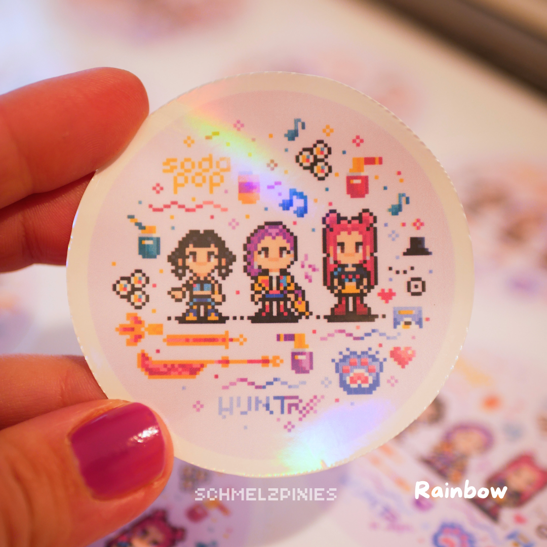 Round sticker design Pixel Pop Girls I with selection of foil effects I