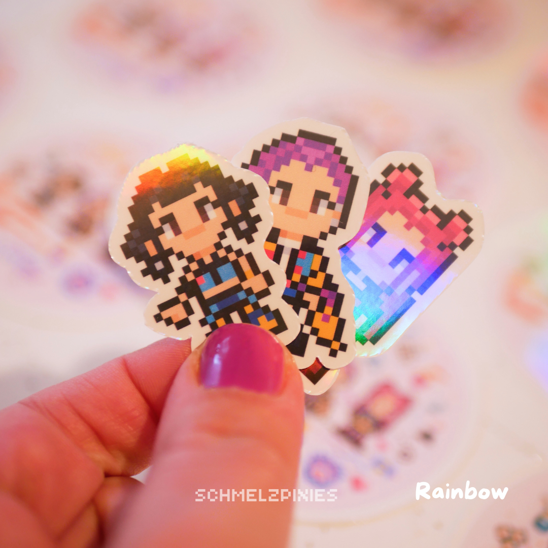 3-piece sticker set: Pixel Pop Girls | 3 pixel characters | with a selection of foil effects |